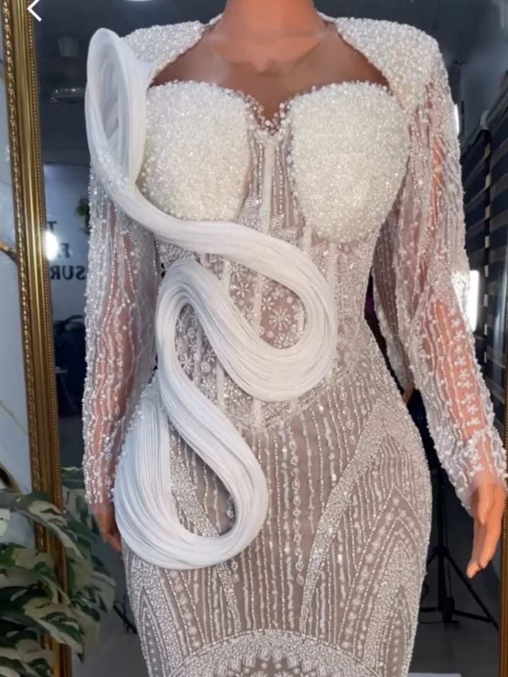 Luxury White/Silver Fully Beaded Corset Gown